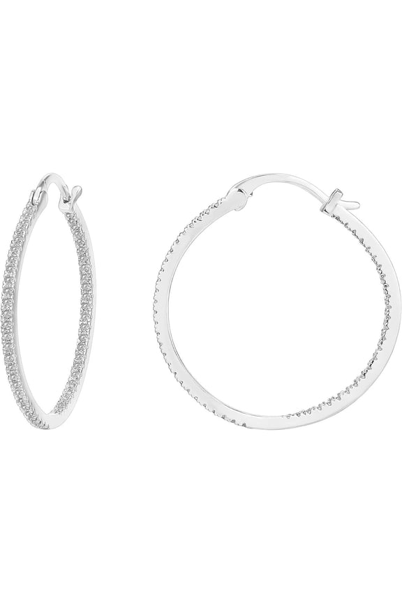 14K Gold Plated 925 Sterling Silver Post Cubic Zirconia Hoop Earrings 30/15mm