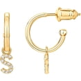 thumbnail image 1 of 14K Gold Plated 925 Sterling Silver Post Huggie Earring With Initial Dangle |CZ Initial Huggie Hoop Earrings | Womens Cubic Zirconia Dangle Initial Huggies, 1 of 2
