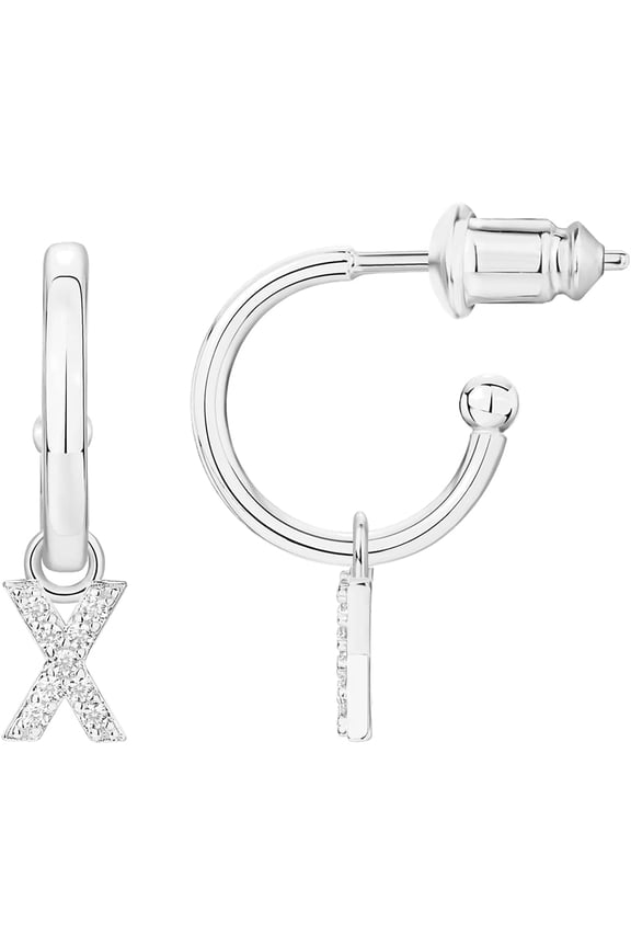 14K Gold Plated 925 Sterling Silver Post Huggie Earring With Initial Dangle |CZ Initial Huggie Hoop Earrings | Womens Cubic Zirconia Dangle Initial Huggies