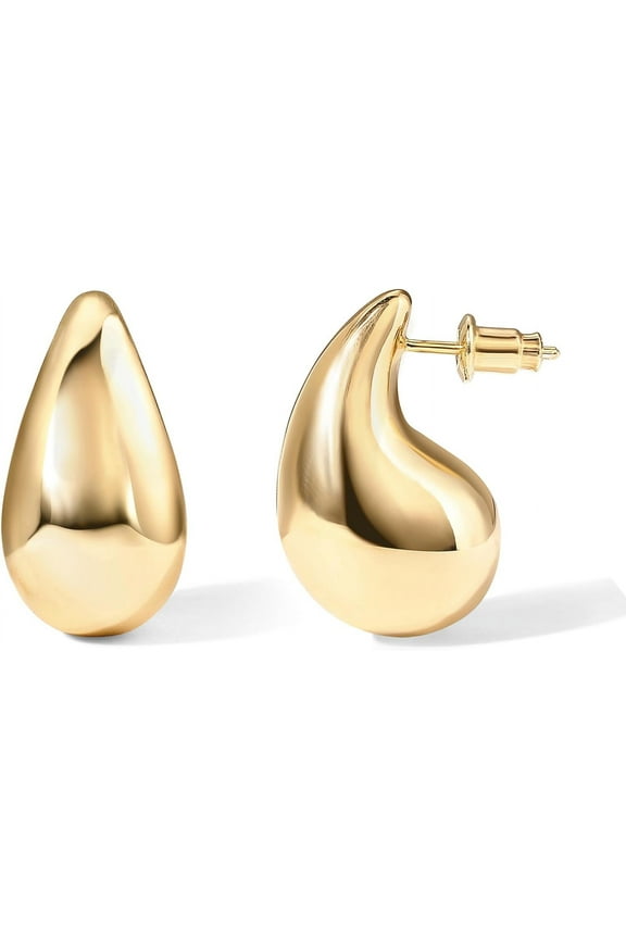 14K Gold Plated 925 Sterling Silver Post Teardrop Chunky Hoop Earrings | Lightweight Drop Earrings for Women | Designer Dupe Earrings
