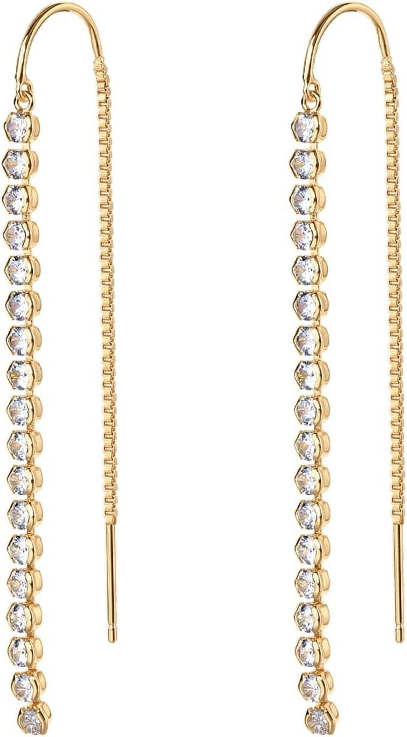 PAVOI 14K Gold Plated Threader Earrings – 925 Sterling Silver Chain, Minimalist Dangle Earrings