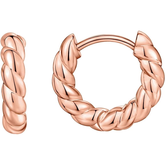 14K Gold Plated 925 Sterling Silver Post Twisted Huggie Earring | Women's Mini Hoop Earrings