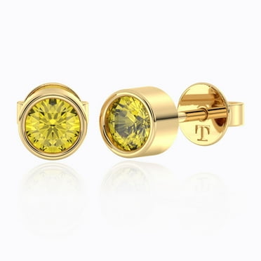 14K Gold Plated 925 Sterling Silver Stud Earrings with Natural Citrine Gemstone