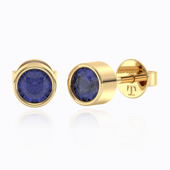 14K Gold Plated 925 Sterling Silver Stud Earrings with Natural Iolite Gemstones