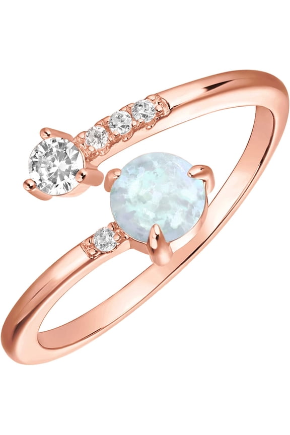 14K Gold Plated Adjustable Created Opal Rings | Stacking Rings | Gold Rings for Women