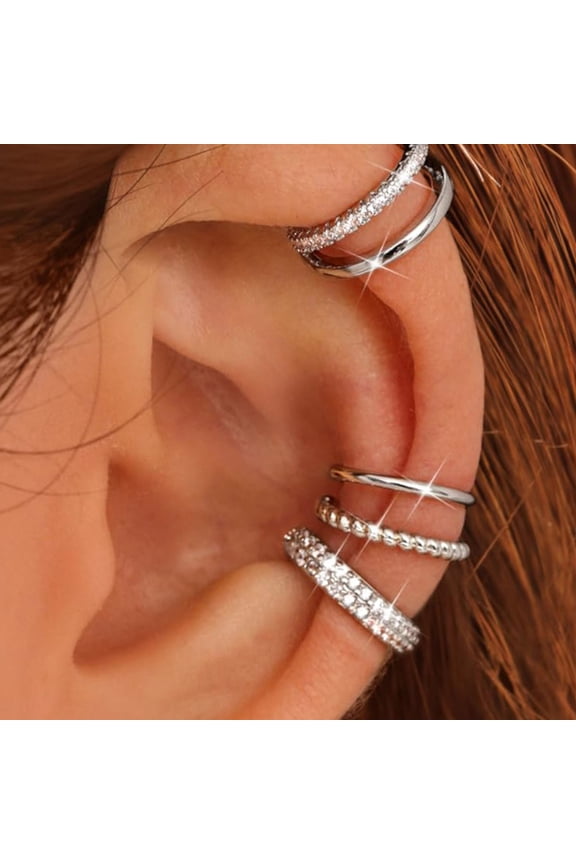 14K Gold Plated Adjustable Ear Cuff Jewelry Set, Clip-On Cartilage Earrings for Sensitive Ears