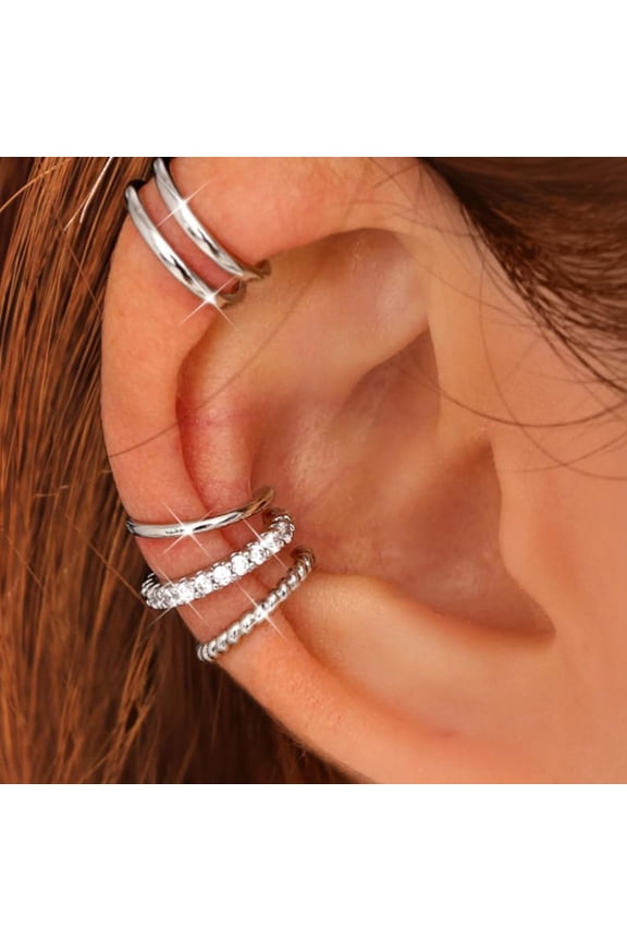 14K Gold Plated Adjustable Ear Cuff Jewelry Set, Clip-On Cartilage Earrings for Sensitive Ears