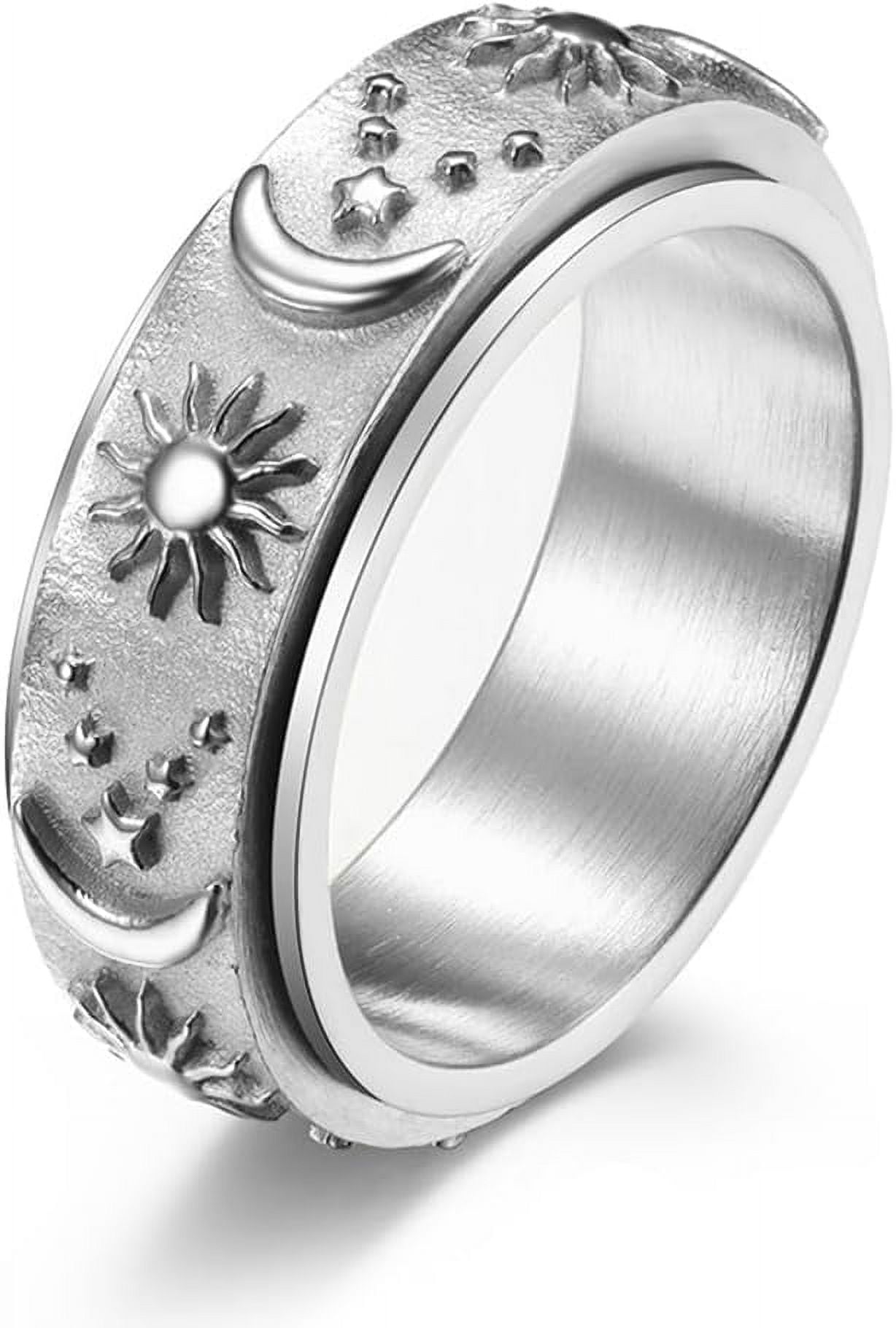 14K Gold Plated Anti Anxiety Ring for Women Men Sun Star Moon Stainless ...