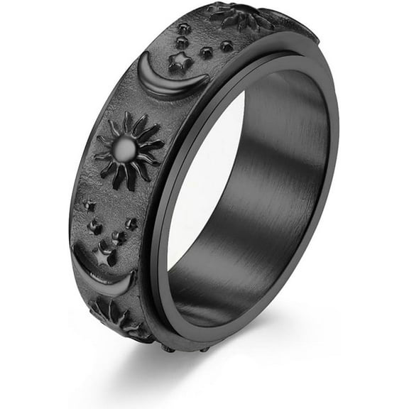 14K Gold Plated Anti Anxiety Ring for Women Men Sun Star Moon Stainless Steel Fidget Ring Gold Spinner Ring Band with Black Box Packed
