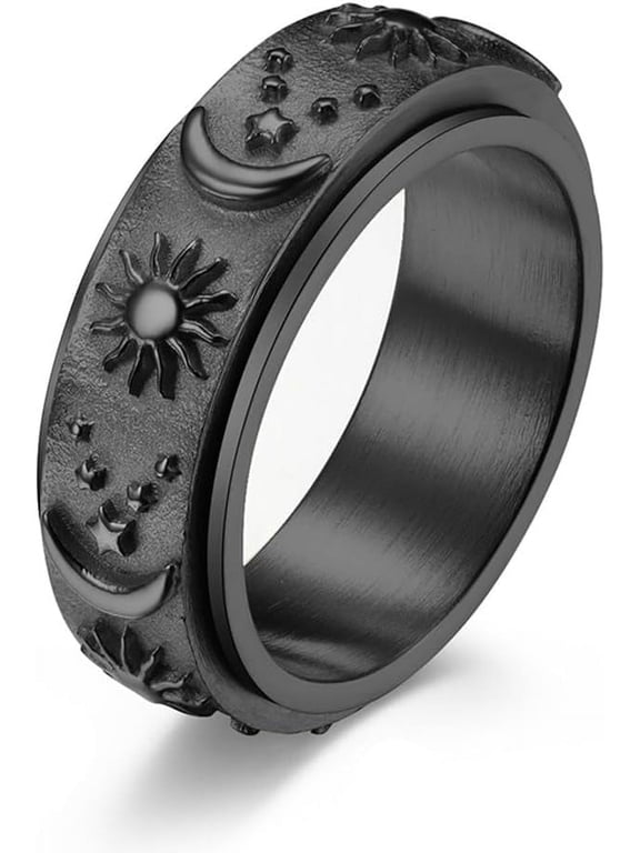 14K Gold Plated Anti Anxiety Ring for Women Men Sun Star Moon Stainless Steel Fidget Ring Gold Spinner Ring Band with Black Box Packed