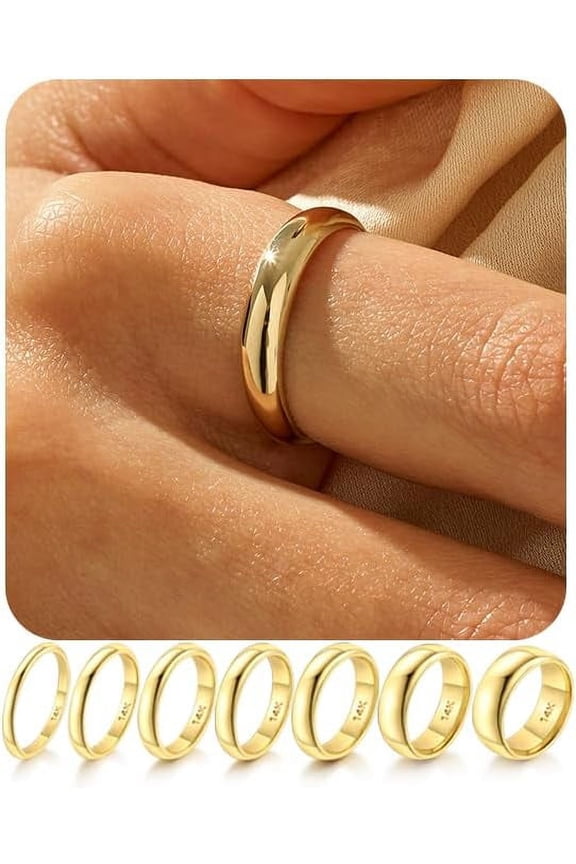 14K Gold Plated Band Ring for Women Men 2mm 3mm 4mm 5mm 6mm 8mm 10mm Wedding Bands Gold Stacking Stackable Plain Statement Thumb Finger Ring Comfort Fit Size 5-11