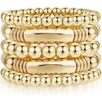 14K Gold Plated Bangles Bracelet for Women Chunky Curved Stacking Plated Bead Ball Stretchable Bracelets 5pcs