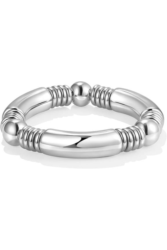 14K Gold Plated Bangles Bracelet for Women Chunky Curved Stacking Plated Bead Ball Stretchable Bracelets