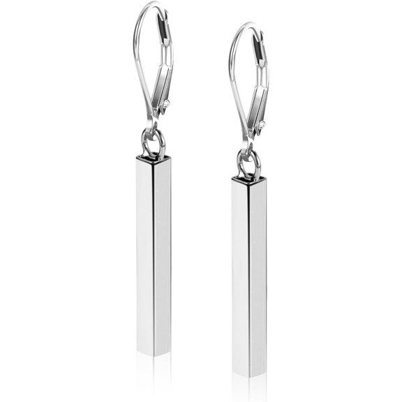 14K Gold Plated Bar Drop Earrings for Women, French Leverback Dangle Earrings, Hypoallergenic Lightweight Jewelry Gift-silver-