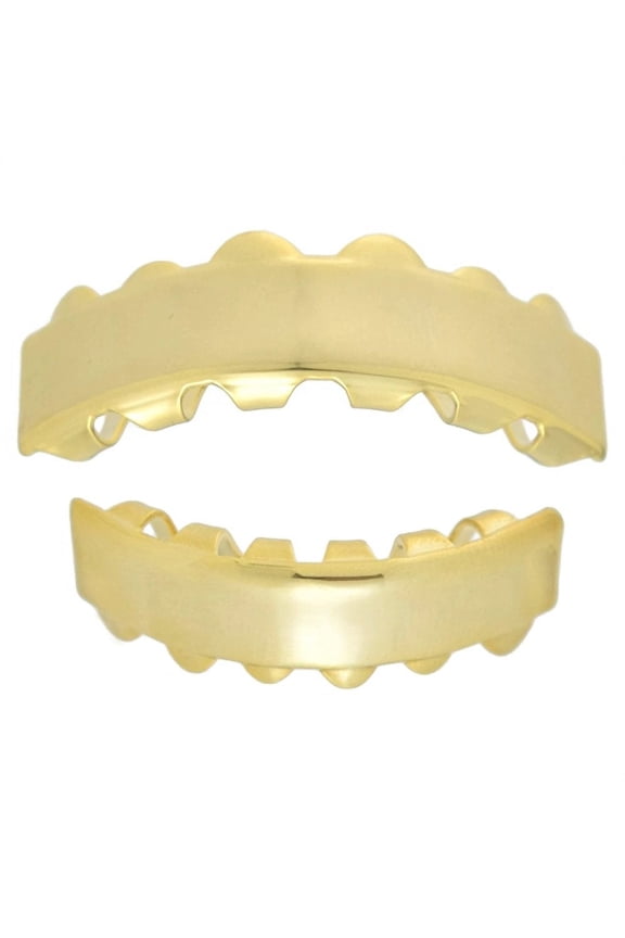 14K Gold Plated Bar Grillz Set Upper Top And Bottom Lower Plain Teeth Hip Hop Grills