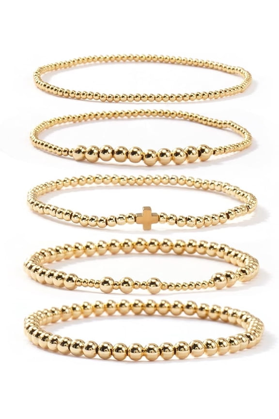 14K Gold Plated Beaded Bracelets Stack Set for Women,Stretch Boho Colorful Beads Ball Jewelry Friendship Summer Trendy