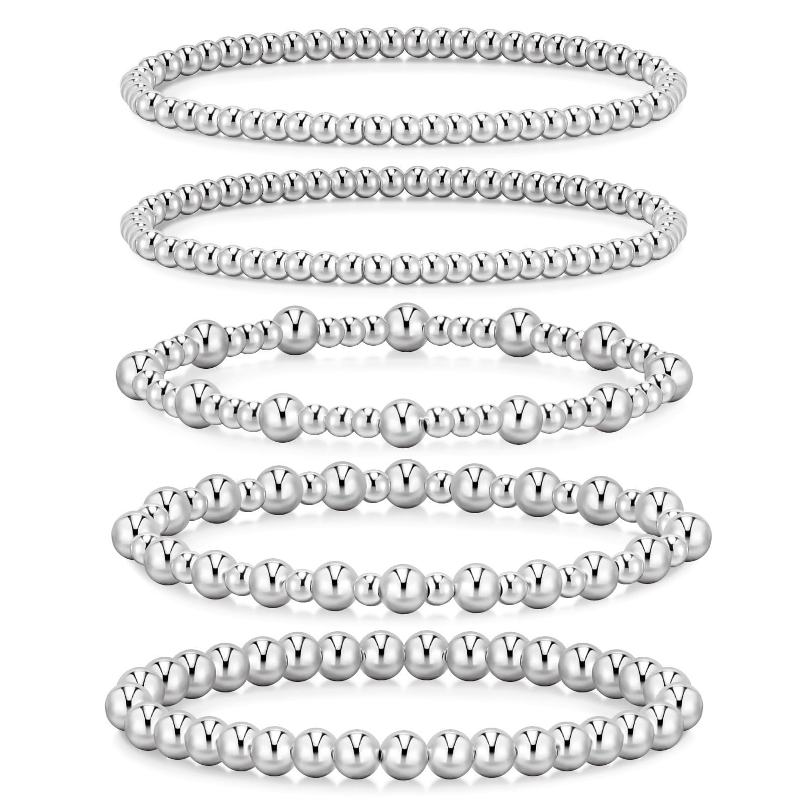 14K Gold Plated Beaded Stackable Bracelets Set for Women, Elastic Bead ...