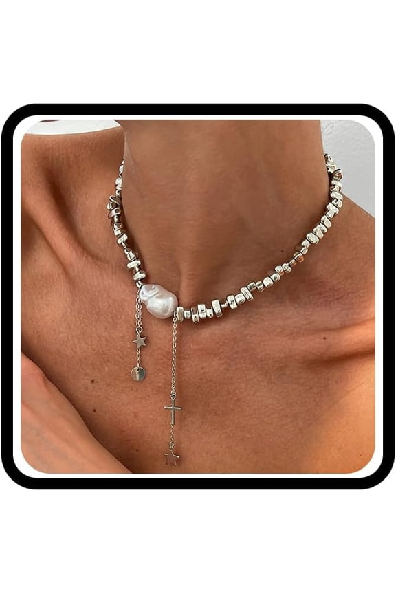 14K Gold Plated Best Irregular Choker Necklace for Women,Advanced Pearl Hip Hop Statement Collarbone Chain Necklace Fashion Party Band Bar Jewelry Gifts[w324]