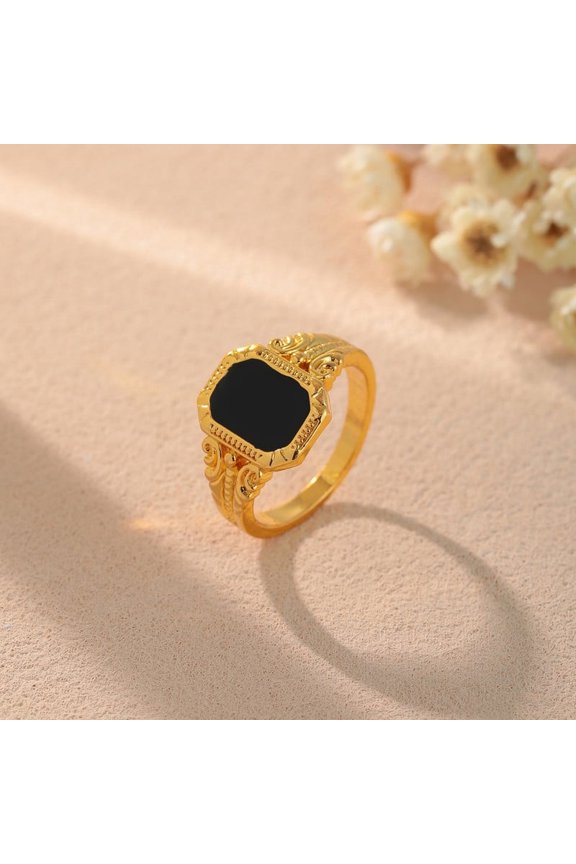 14K Gold - Plated Black Square Ring - Minimalist Elegance