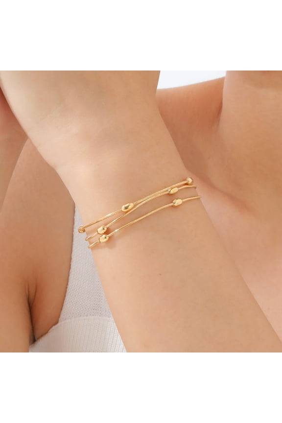 14K Gold Plated Bracelets for Women, Trendy Adjustable Bolo Bracelets Tennis Beaded Bracelet No Tarnish Fashion Jewelry Gifts for Her