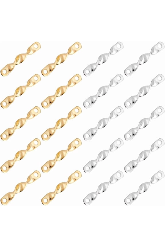 14K Gold Plated Brass 60pcs Brass Connector Charms Bar Links Earring Connectors Textured 2 Hole Gold Silver for Key Chains Necklace Bracelet Earring Jewelry Making Mixed Color