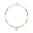 thumbnail image 1 of 14K Gold Plated Bubbled Letter Pendant Necklace With Rainbow Gemstones Beads For Women Vocation Beach Jewelry, 1 of 6
