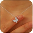 thumbnail image 1 of 14K Gold Plated Butterfly Necklaces for Women 925 Sterling Silver Cute Butterfly CZ Pendant Necklace Dainty Insect Animal Charm Chain Necklace Jewelry Birthday Gifts for Mom Daughter, 1 of 6