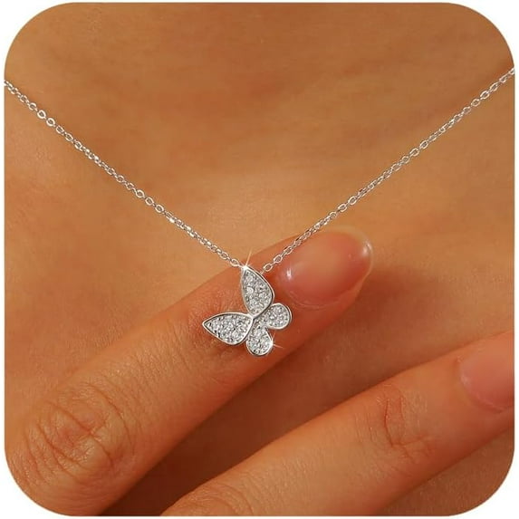 14K Gold Plated Butterfly Necklaces for Women 925 Sterling Silver Cute Butterfly CZ Pendant Necklace Dainty Insect Animal Charm Chain Necklace Jewelry Birthday Gifts for Mom Daughter