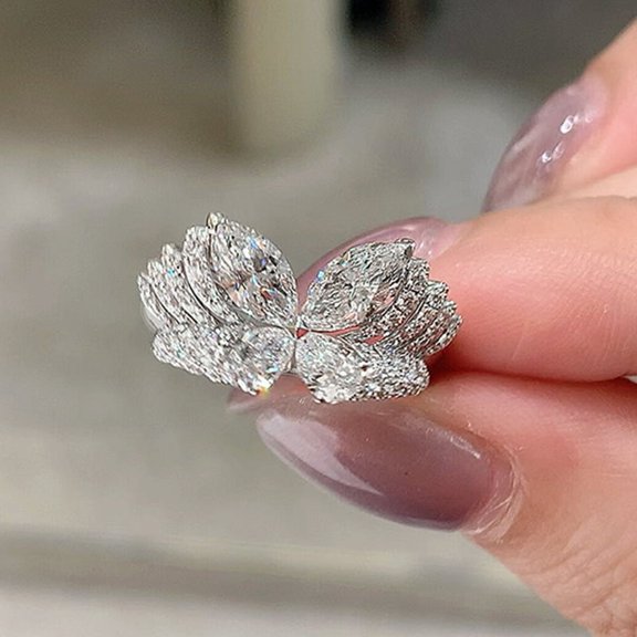 14K Gold Plated Butterfly Ring for Women, Layered Design with Butterfly Diamonds.