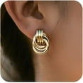thumbnail image 1 of 14K Gold Plated Chunky Gold Earrings for Women Knot Link Circle Statement Drop Dangle Earrings Studs Trendy Jewelry, 1 of 6