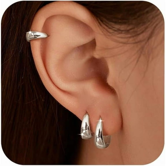 14K Gold Plated Chunky Hoops Earrings for Women 925 Sterling Silver Thick Lightweight Huggie Earrings to Daughter Hollow Hypoallergenic Earrings Jewelry Birthday Graduation Gifts for Her