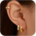 thumbnail image 1 of 14K Gold Plated Chunky Hoops Earrings for Women 925 Sterling Silver Thick Lightweight Huggie Earrings to Daughter Hollow Hypoallergenic Earrings Jewelry Birthday Graduation Gifts for Her, 1 of 7