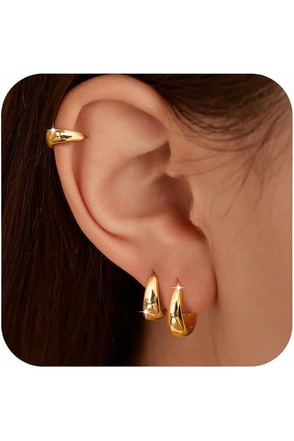 14K Gold Plated Chunky Hoops Earrings for Women 925 Sterling Silver Thick Lightweight Huggie Earrings to Daughter Hollow Hypoallergenic Earrings Jewelry Birthday Graduation Gifts for Her