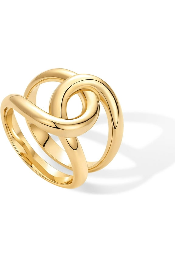14K Gold Plated Chunky Interlock Statement Ring for Women | Interloop Band Thick Link Stackable Rings