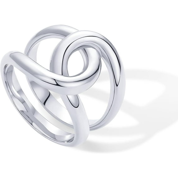 14K Gold Plated Chunky Interlock Statement Ring for Women | Interloop Band Thick Link Stackable Rings