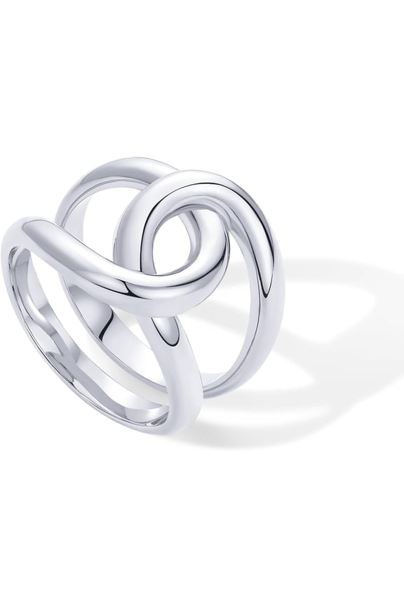 14K Gold Plated Chunky Interlock Statement Ring for Women | Interloop Band Thick Link Stackable Rings