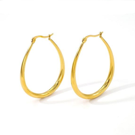 14K Gold Plated Chunky Oval Hoop Earrings for Women, Titanium Steel Ear Needle Lightweight Thick Hoop Jewelry, Stylish Daily Casual Wear Earrings