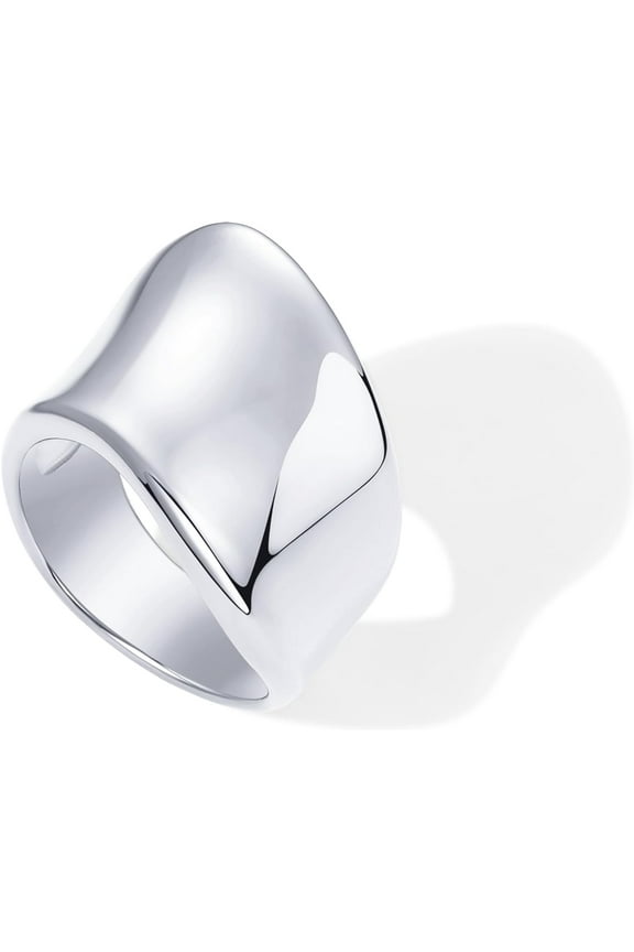 14K Gold Plated Chunky Statement Ring for Women | Stainless Steel Hypoallergenic Wide Stackable Rings