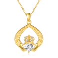 thumbnail image 1 of 14K Gold Plated Claddagh Necklace for Women Sterling Silver Irish Celtic Knot CZ April Birthstone Necklace Women Celtic Pendant Jewelry Catholic Religious Irish Birthday Gifts for Women, 1 of 5