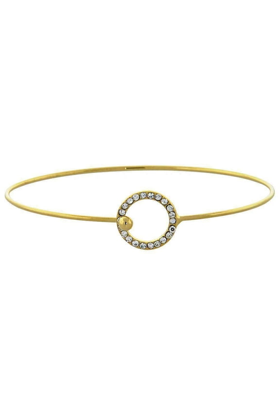 14K Gold Plated Clip Style Bangle Bracelet With White Cubic Zirconia Circle
