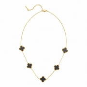 14K Gold Plated Clover Necklace for Women - Flower Four Leaf Clover Bracelet - Onyx Gemstone Lucky Flower Design - Adjustable