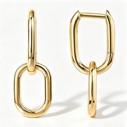 14K Gold Plated Convertible Paperclip Link Huggie Hoop Earrings, Two-Tone Cubic Zirconia Dangle Hoops for Women Multi Occasion Wear