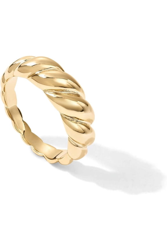 14K Gold Plated Croissant Dome Ring | Twisted Braided Gold Plated Ring | Chunky Signet Ring for Women
