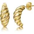 14K Gold Plated Croissant Earrings, Twisted Round Hoop Earrings Chunky