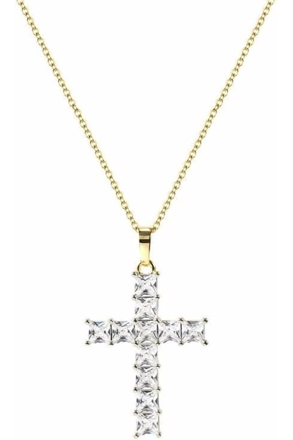 14K Gold Plated Cross Necklace for Women Silver Gold Pink Cubic Zirconia Cross Pendant Necklace for Dainty Cross Chain Necklace Trendy Jewelry Gifts