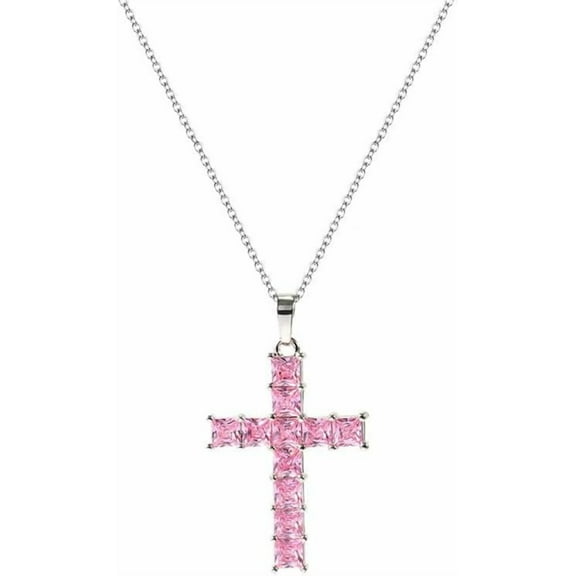 14K Gold Plated Cross Necklace for Women Silver Gold Pink Cubic Zirconia Cross Pendant Necklace for Dainty Cross Chain Necklace Trendy Jewelry Gifts