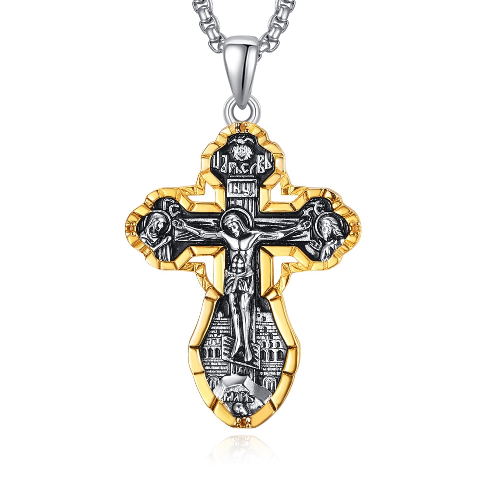 14K Gold Plated Cross Pendant Necklace for Men Women Gold Crucifix Necklace for Men