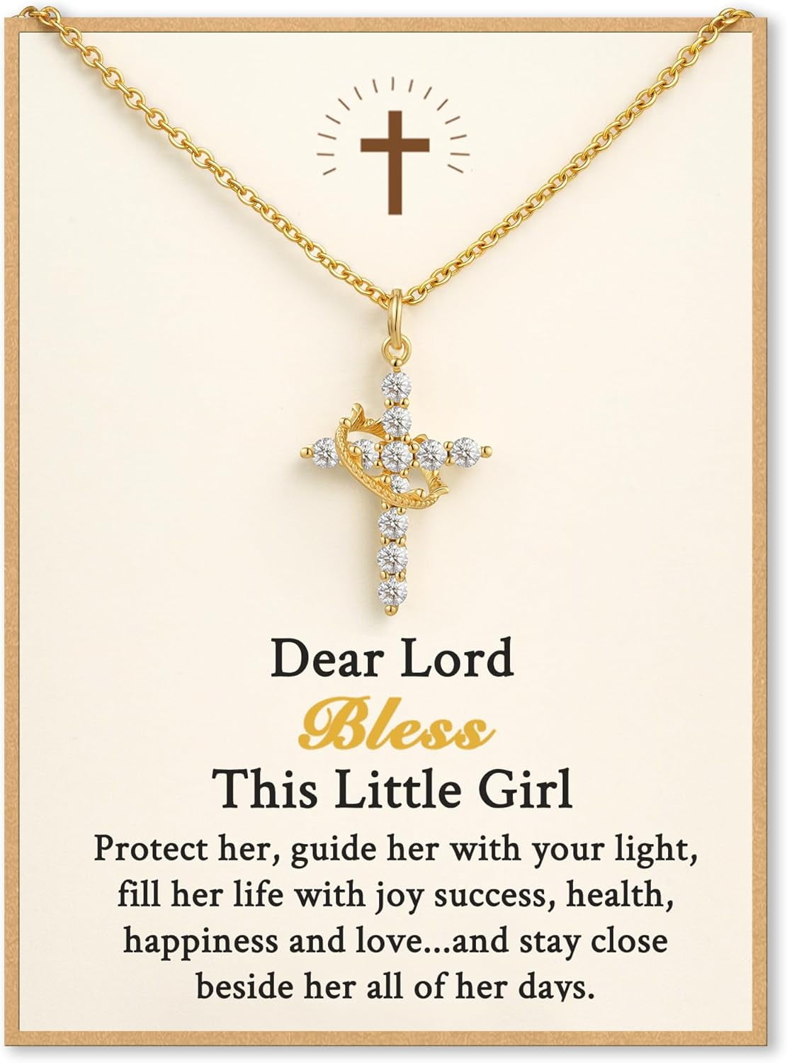 14K Gold Plated Crown Cross Necklace for Woman Christian Jewelry