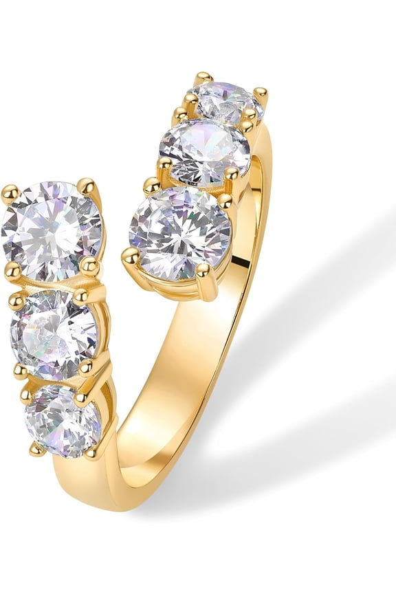 14K Gold Plated Cubic Zirconia Crossover Chunky Eternity Ring for Women | Open Twist Stackable Bands | CZ Statement Rings