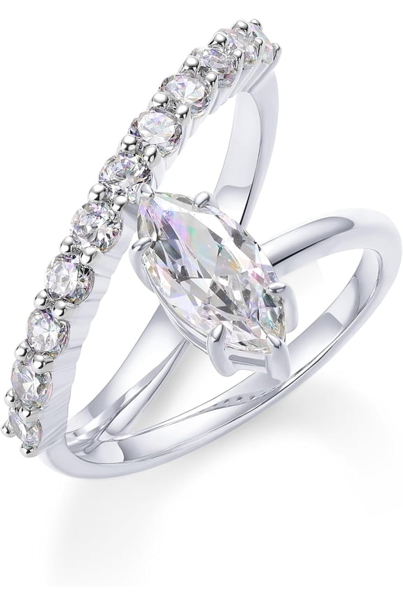 14K Gold Plated Cubic Zirconia Crossover Ring for Women | Simulated Diamond Open Twist Eternity Stacking Bands | CZ Statement Engagement Rings